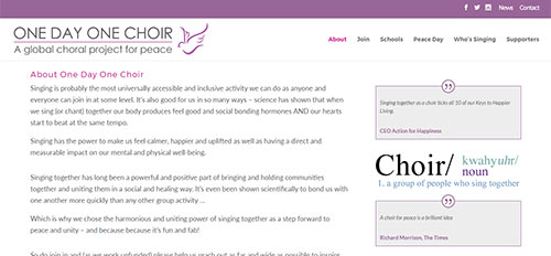 About page on the One Day One Choir website
