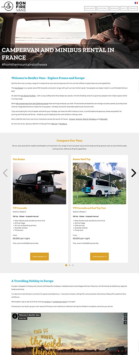 Campervan and van rental website design